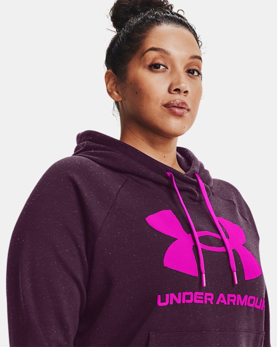 Sweat à capuche avec logo UA Rival Fleece pour femme, Purple, pdpMainDesktop image number 3